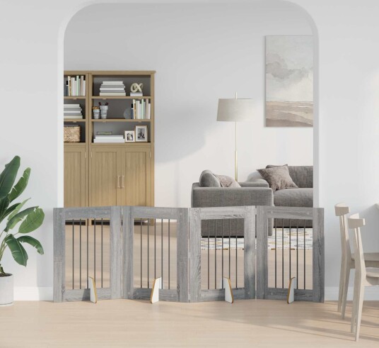 Vidaxl Foldbar Hundegitter Med Stativer 4 Stk. Grå Sonoma 241 cm