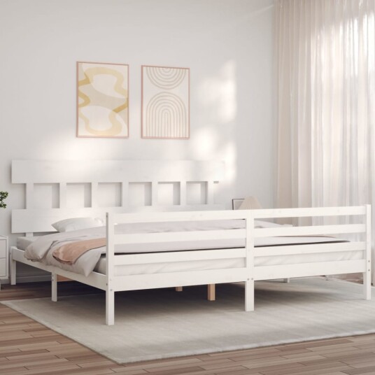 vidaXL Sengeramme med hodegavl hvit 200x200 cm heltre