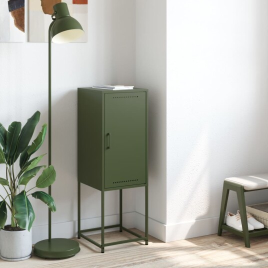 Highboard olivengrønn 36x39x107 cm stål
