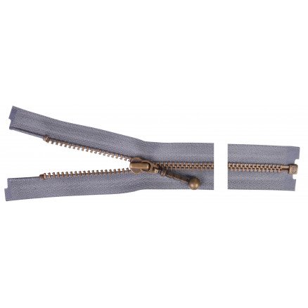 YKK Delbar Glidelås Antikk Messing 45cm 4mm Grå