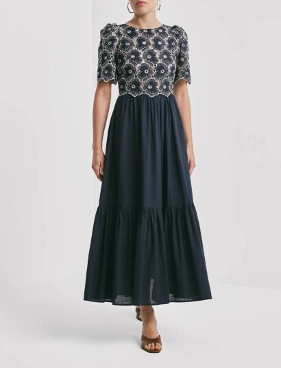 by Ti Mo Broderie Anglaise Maxi Dress Navy XS