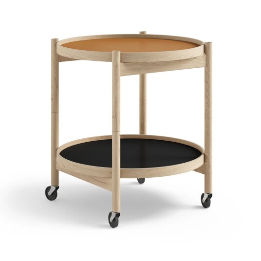 Brdr. Krüger Bølling Tray Table model 50 rullebord clay, ubehandlet eikestativ