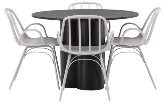 Venture Design Olivia & Dyrön spisegruppe Greige/svart 4 stoler & bord 110 cm