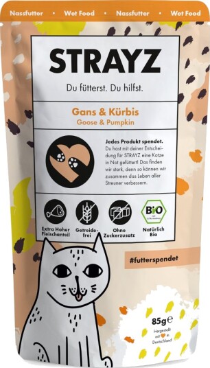 Strayz Våtfôr Økologisk Pose Økologisk Gås Og Økologisk Gresskar 12 X 85 G
