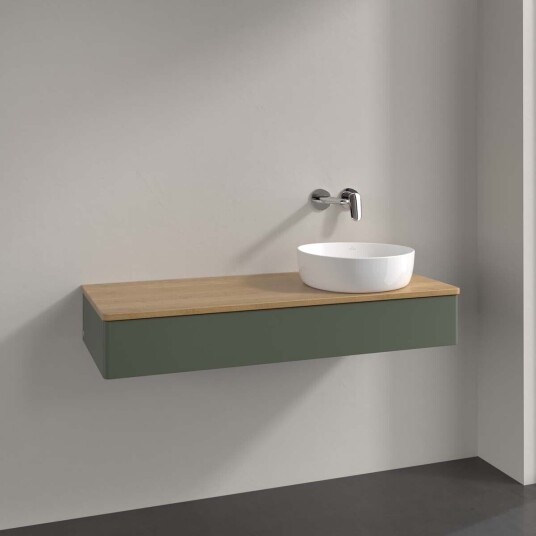 Villeroy & Boch Antao Servantskap med 1 skuff 120x50x19 cm u/lys Grønn Matt/Eik Villeroy & Boch Antao Servantskap med 1 skuff 120x50x19 cm u/lys Grønn Matt/Eik