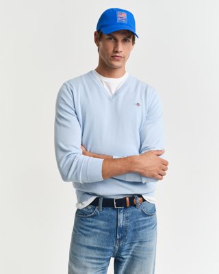 Gant Klassisk bomullsgenser med v-hals FRESH BLUE M