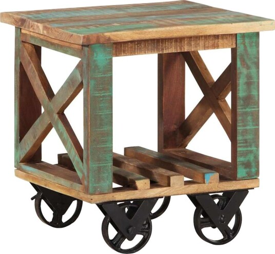  Sidebord med hjul 40x40x42 cm gjenvunnet heltre