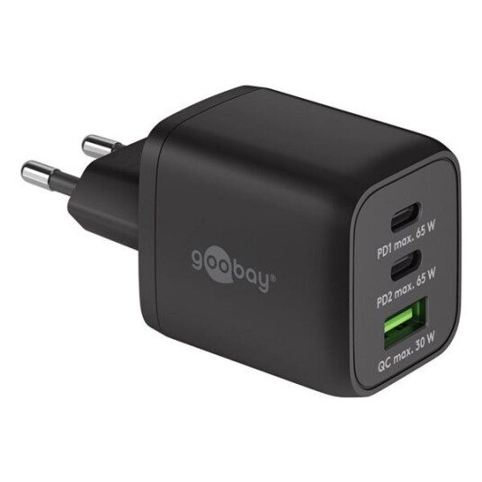 Goobay USB-Lader 1xUSB QC 3.0 2xUSB-C PD 65W - Svart Goobay USB-Lader 1xUSB QC 3.0 2xUSB-C PD 65W - Svart