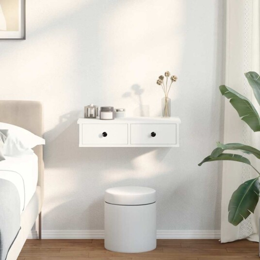 Vegghylle med skuffer hvit 60x25x15 cm konstruert tre 8721158649720 Vegghylle med skuffer hvit 60x25x15 cm konstruert tre 8721158649720