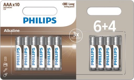 Philips Tech AAA Alkaline Batterier 10-pakning for Universelle Bruksområder
