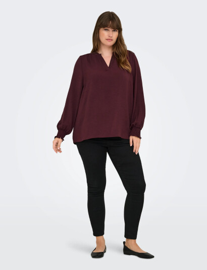 ONLY Carmakoma Carmetta Life V Neck Ls Top Wvn Noos Burgundy 52 ONLY Carmakoma Carmetta Life V Neck Ls Top Wvn Noos Burgundy 52