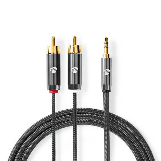 Nedis Stereo lydkabel | 3.5 mm Han | 2x RCA Han | Gull belagt | 2.00 m | Rund | Grå / Gun Metal Grå | Deksel Vindusboks