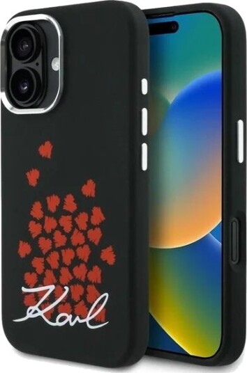 Karl Lagerfeld Silicone Heart Sign Logo MagSafe Case for iPhone 16 - Black