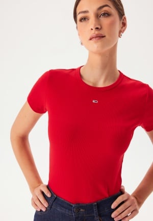 TOMMY JEANS Tjw Slim Essential Rib Ss Xme Red Hot XS