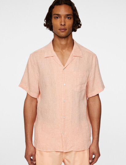 J. Lindeberg Elio Linen Melange Shirt - Orange - S