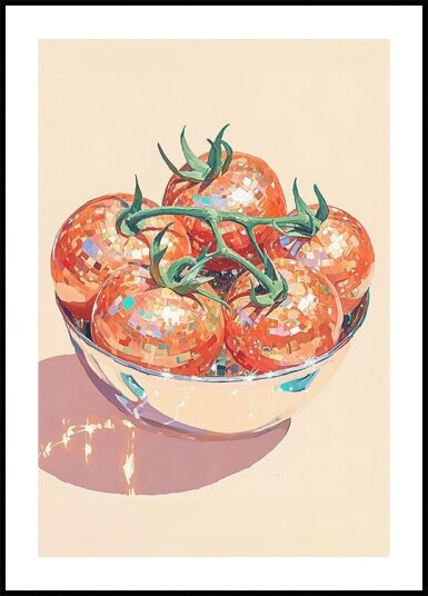 Disco Ball Tomatoes in a Bowl Poster Plakat / 21x30cm