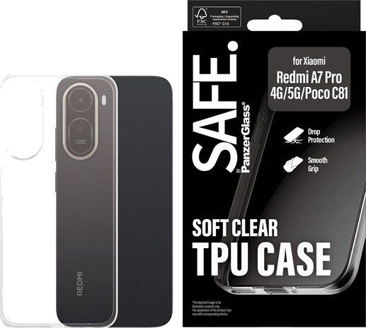 SAFE by PanzerGlass TPU Case Transparent Xiaomi Redmi A7 Pro 4G | A7 Pro 5G | Poco C81 | Ultra-Wide Fit