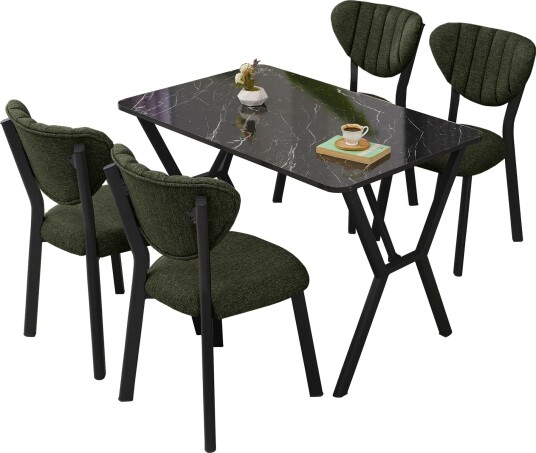 Krylor spisegruppe bord 110 cm + 4 stoler - Grønn og Svart