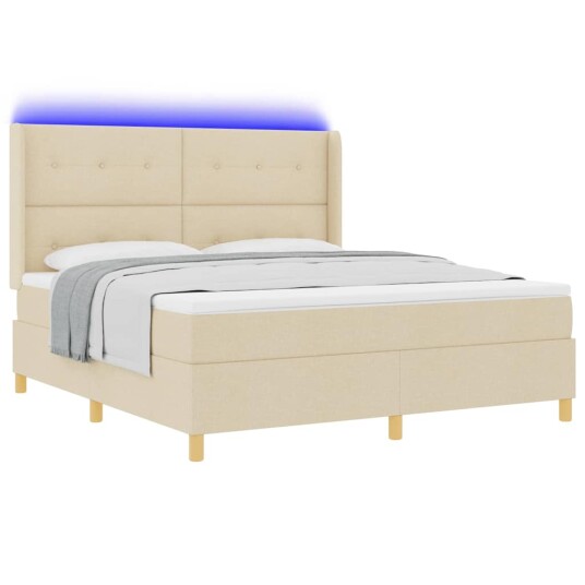 Boksfjær Seng med LED lysstrimler Krem 180 x 200 cm stoff Boksfjær Seng med LED lysstrimler Krem 180 x 200 cm stoff