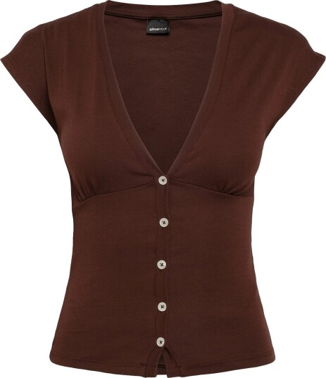 Gina Tricot V Neck Button Top   Brown   M