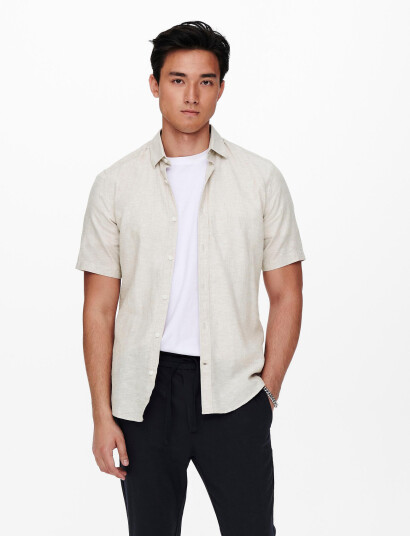 ONLY & SONS Onscaiden Life Ss Solid Linen Shirt Noos - Cream - XS