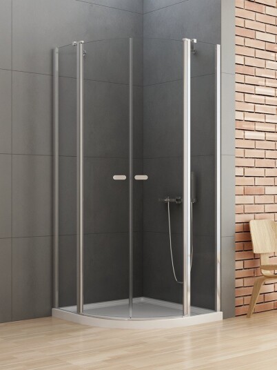 NEW SOLEO Dusjhjørne | Klassisk buet | Doble dører | 6mm Glass | Høyglans Krom Chrome Shine 90x90x195