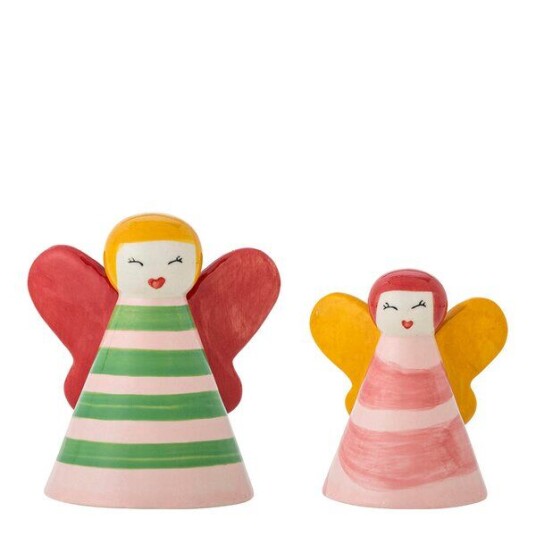 Bloomingville - Caramella engel i steingods 2 stk 8/10 cm rosa/gul
