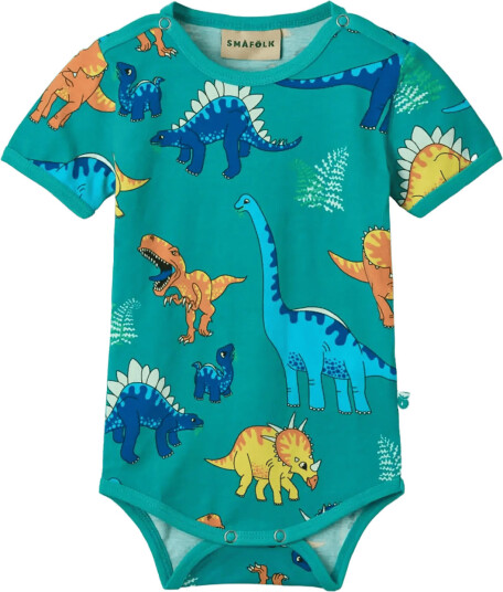 Småfolk Short Sleeved Baby Body With Dinosaurs Blue 74