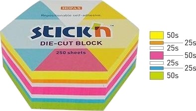 Notatblokk Hexagon 61X70 Mm 5 Farger Neon + Hvit 250K.