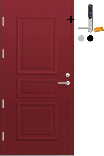 Ytterdør Bygg1 Fjord 03 med Yale Entrus BxH: 90x190 cm, Høyre, NCS S-4050-R, Mørk Rød, Yale Sølv