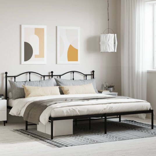 vidaXL Sengeramme i metall med sengegavl svart 193x203 cm