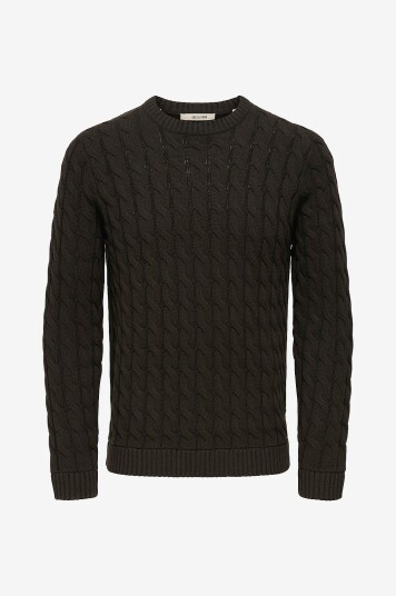 Only & Sons Pullover onsKicker Life Reg 3 Cable Crew Kni Brun