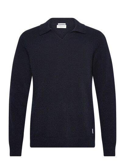 Lindbergh Lambswool L/S V-Neck Polo - Navy - XXL Lindbergh Lambswool L/S V-Neck Polo - Navy - XXL