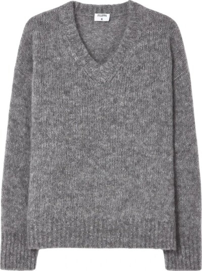 Filippa K Hairy Alpaca V Neck Sweater   GREY MELANGE   S