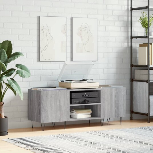 Hifi benk grå sonoma 121x38x48 cm konstruert tre Hifi benk grå sonoma 121x38x48 cm konstruert tre