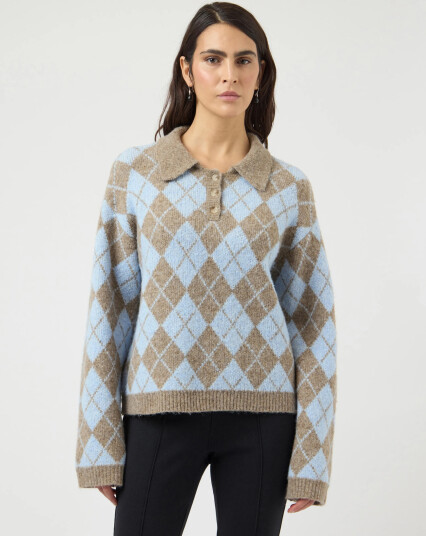 YAS Yaschelli Ls Polo Knit Pullover   D2D   Brown   M