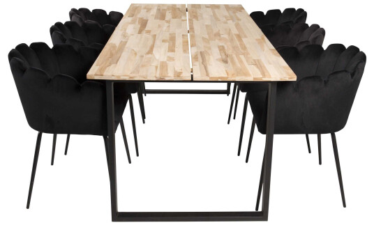Venture Design Cirebon & Limhamn spisegruppe Natur/svart 6 st stoler & bord 200 x 90 cm