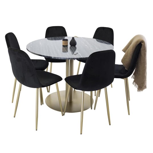 Venture Home Spisegruppe Venture Home Estelle Sort/Messing med 6 Pobbie Stoler GR596