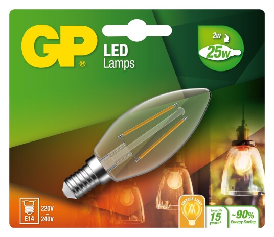 GP LED-lyspære LED FILAMENT CANDLE LED-Lampa 2W E14 Kron E14