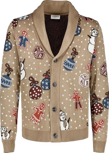 Lindbergh Xmas Shawl Collar Cardigan - BROWN - S