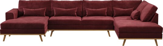 Copenhagen 5 seters Høyrevendt U formet Sofa med Divan og Sjeselong i Fløyel Lilla