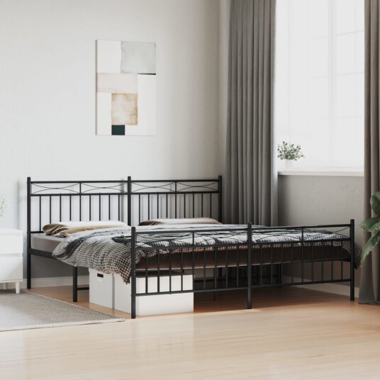 vidaXL Sengeramme i metall med hode- og fotgavl svart 180x200 cm 8721012210226