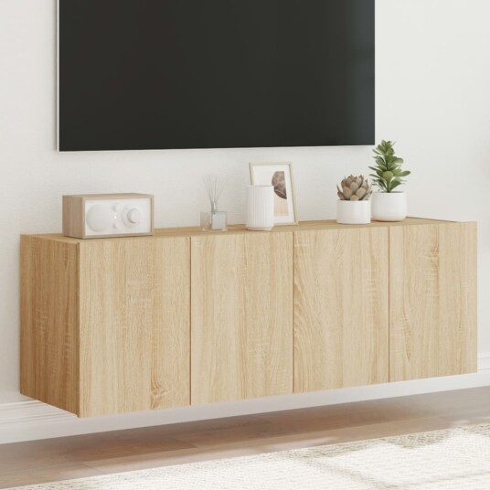 vidaXL Vegghengte TV-benker med LED 2 stk sonoma eik 60x35x41 cm 8721012258914