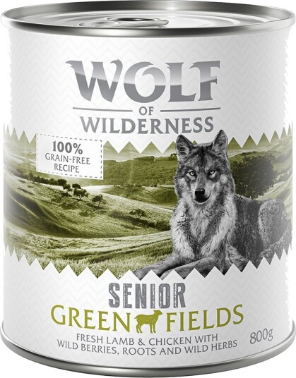 Wolf Of Wilderness Våtfôr Senior 6 Green Fields & Kylling Lam 12 X 800 G 6 X 800 G