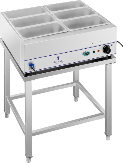 Royal Catering Vannbad - 2.000 W - 6 x 1/3 GN-beholdere - med stativ og tappekran 10010385