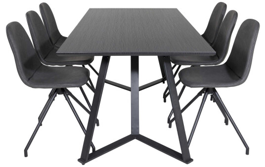 Venture Design Marina & Polar spisegruppe Svart/svart 6 st stoler & bord 180 x 90 cm