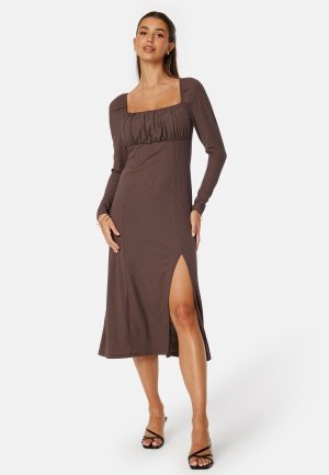 BUBBLEROOM Neija Square Neck Midi Dress Brown XL