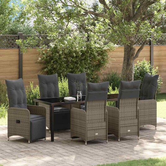 7-delt hagemøbelssett med puter i beige poly rattan