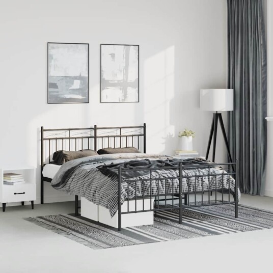 vidaXL Sengeramme i metall med hode- og fotgavl svart 135x190 cm 8721012210172