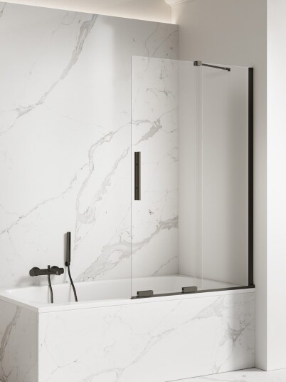 SMART Badekarvegg med enkel skyvedør | Sort Matt 140x150